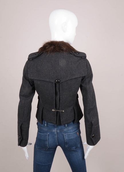 Grey Zip Jacket With Fur Trim Collar