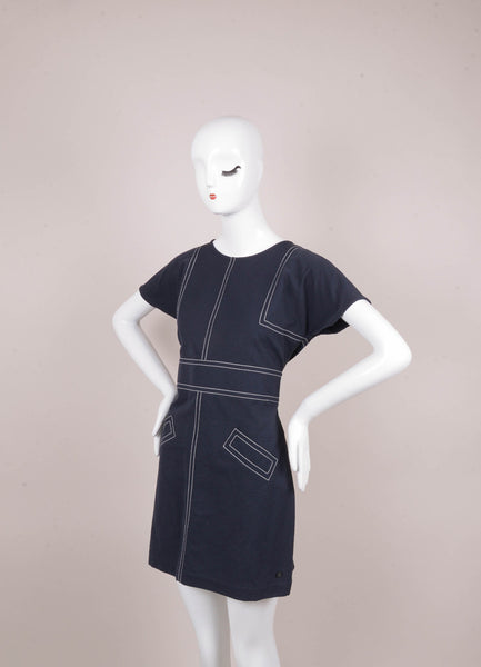 Blue Textured Short Sleeve Cotton Dress