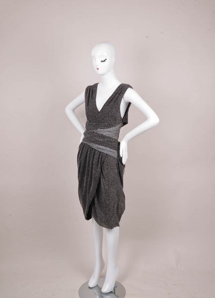 New Black and Grey Dotted and Striped Sleeveless Cut Out Dress