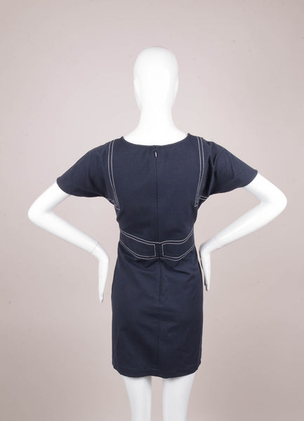 Blue Textured Short Sleeve Cotton Dress