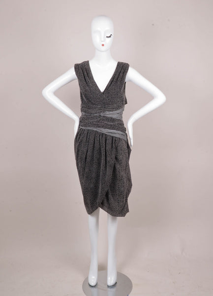 New Black and Grey Dotted and Striped Sleeveless Cut Out Dress