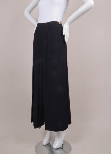 Black Half Pleated Side Slit Maxi Skirt