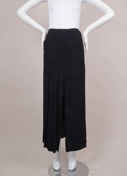 Black Half Pleated Side Slit Maxi Skirt