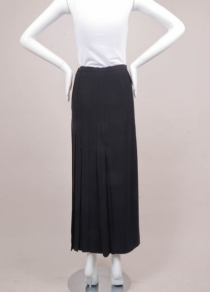 Black Half Pleated Side Slit Maxi Skirt