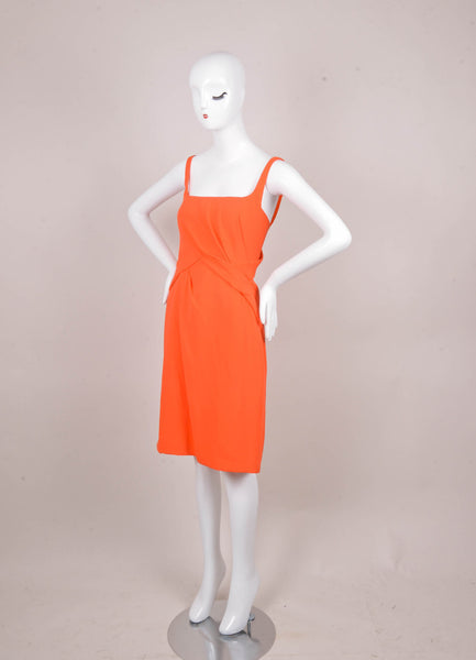 New With Tags Orange and Red Gathered Bust Silk U Neck Dress