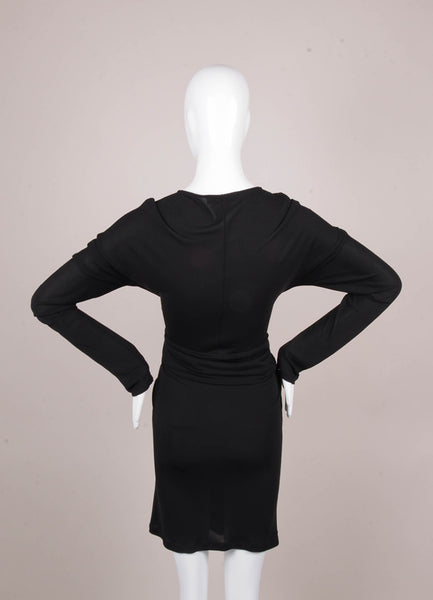 New Black Deep V Neck Long Sleeve Jersey Dress