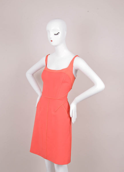 New With Tags Coral Pink Stretchy Seamed U Neck Jersey Dress