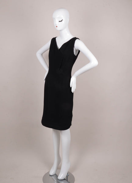 Black Stretch Wool Sleeveless Sheath Dress