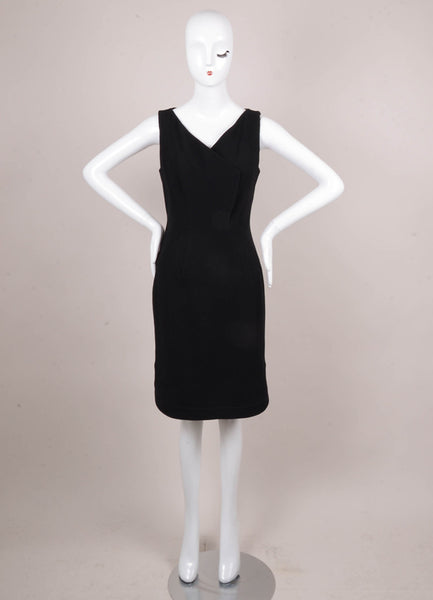 Black Stretch Wool Sleeveless Sheath Dress