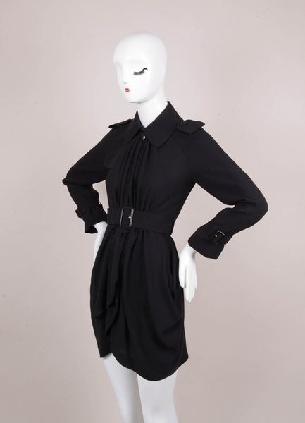 New With Tags Black Silk Belted Drape Dress