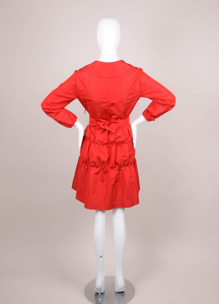 Red Lightweight Slick Belted and Buttoned Tiered Coat