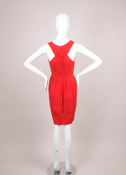 Red Pleated Reverse Seam and Exposed Zip Sleeveless Dress