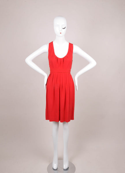 Red Pleated Reverse Seam and Exposed Zip Sleeveless Dress