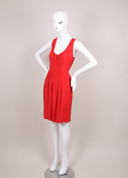 Red Pleated Reverse Seam and Exposed Zip Sleeveless Dress