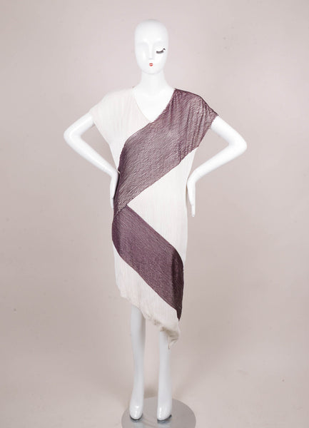 Purple and White Beaded Cap Sleeve Beaded Shift Dress