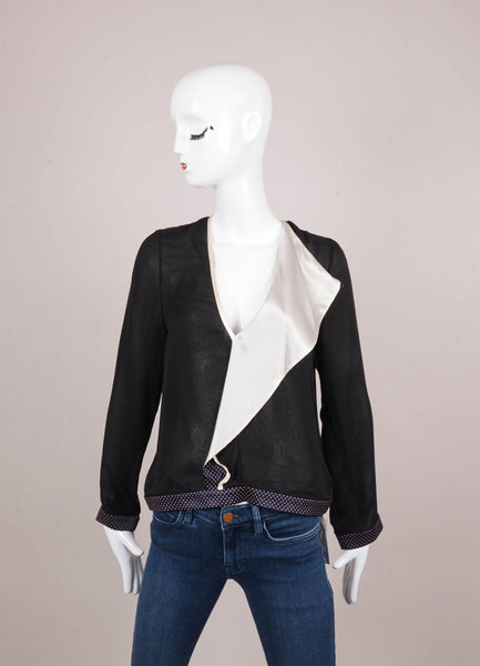 New With Tags Black and Ivory Silk Ruffle Blouse