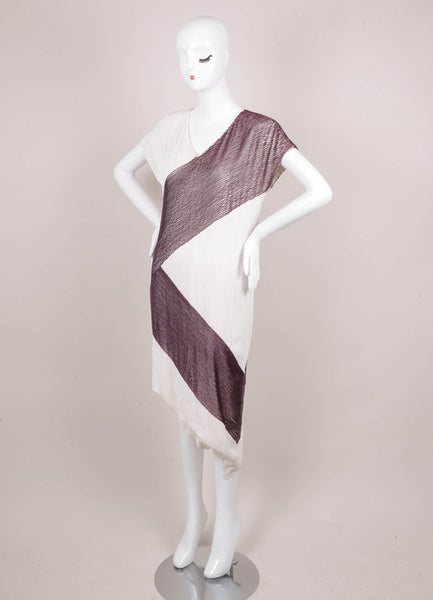 Purple and White Beaded Cap Sleeve Beaded Shift Dress