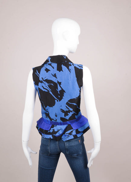 Blue and Black Abstract Print Peplum Vest