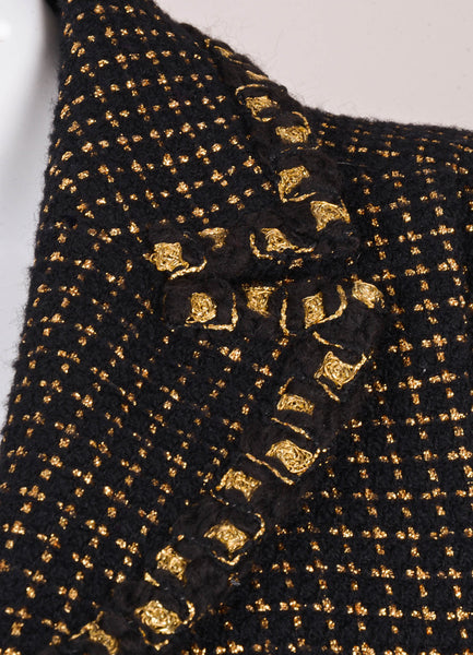 New Black and Gold Metallic Wool Button Detail Zip Up Knit Jacket