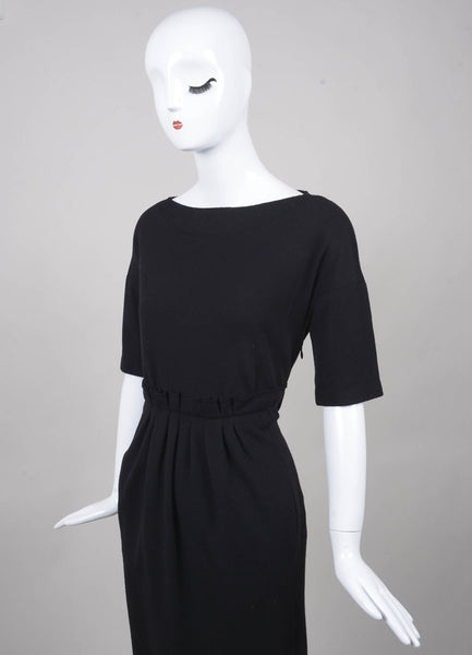 Black Boat Neck Three Quarter Length Sleeve Wool Knit Dress