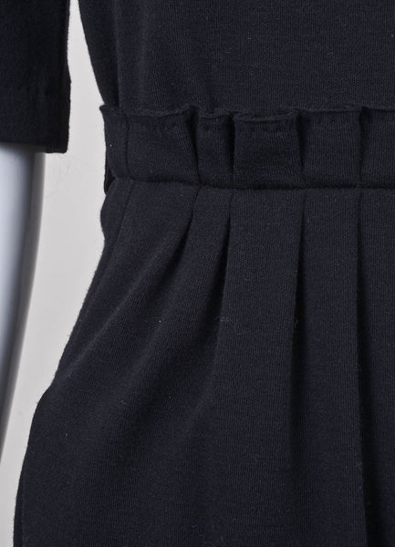 Black Boat Neck Three Quarter Length Sleeve Wool Knit Dress