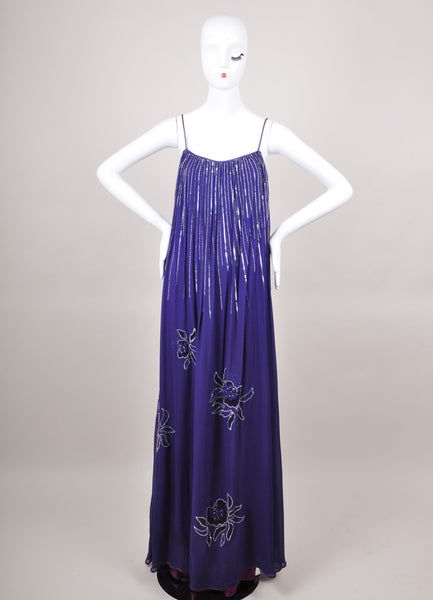 Purple Sleeveless Silk Dress with Embellishments