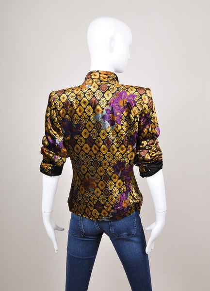 Black, Gold, and Purple Floral Print Velvet Jacket