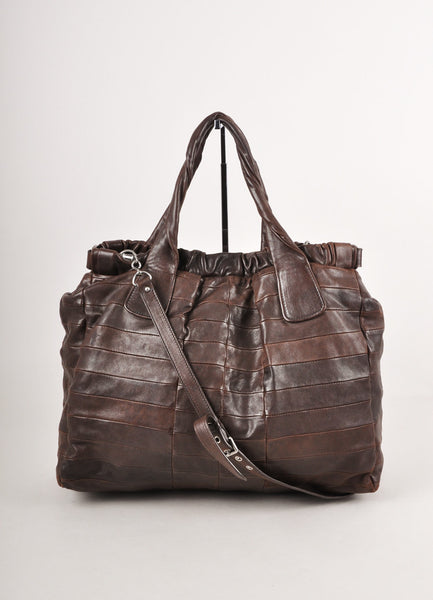 Brown Pieced Leather Slouchy Tote Bag