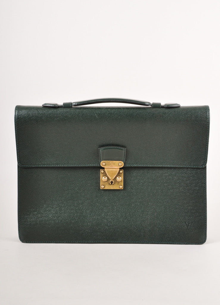 Dark Green Epi Leather Pushlock Briefcase