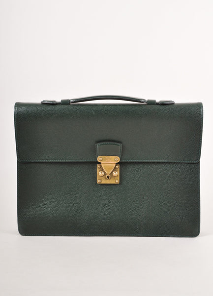 Dark Green Epi Leather Pushlock Briefcase