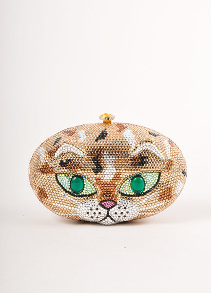 Multicolor Cat Face Rhinestone Minaudiere Clutch With Strap