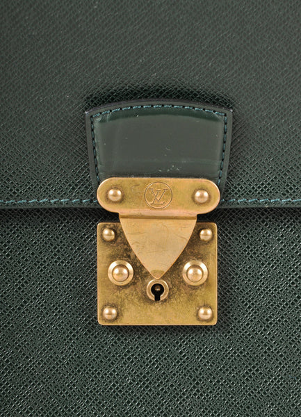 Dark Green Epi Leather Pushlock Briefcase