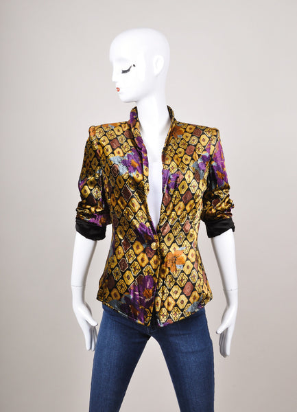 Black, Gold, and Purple Floral Print Velvet Jacket