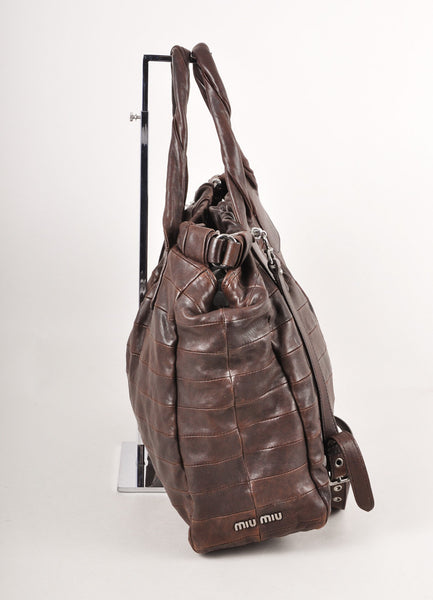 Brown Pieced Leather Slouchy Tote Bag