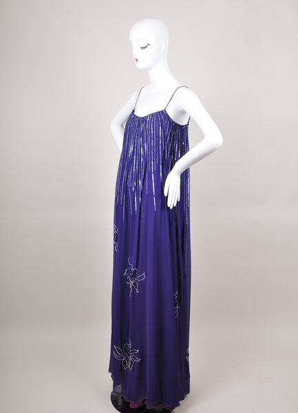 Purple Sleeveless Silk Dress with Embellishments