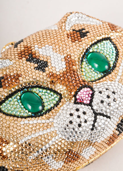 Multicolor Cat Face Rhinestone Minaudiere Clutch With Strap