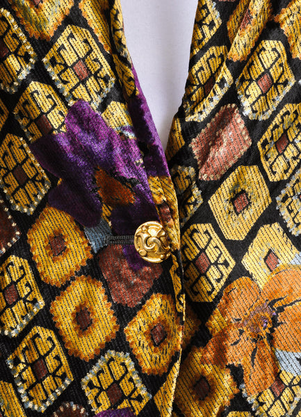 Black, Gold, and Purple Floral Print Velvet Jacket