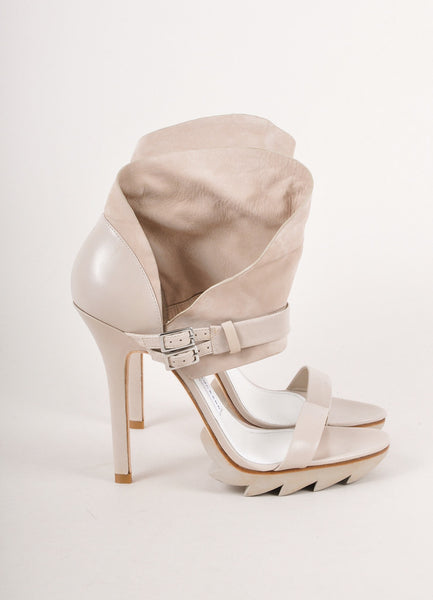 New In Box Grey Suede and Leather Collar High Heel Sandals