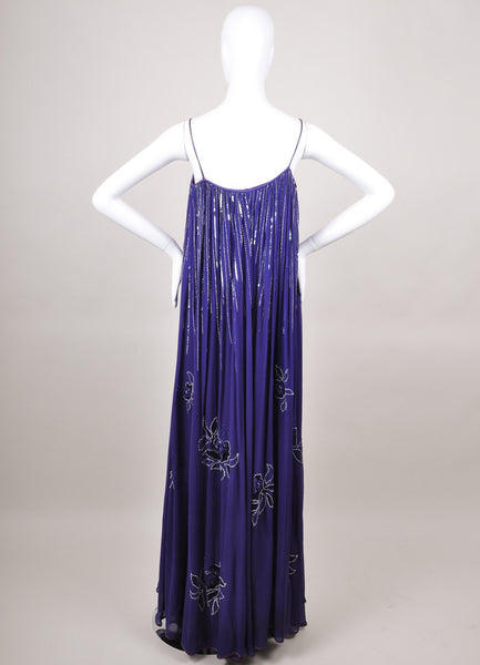 Purple Sleeveless Silk Dress with Embellishments