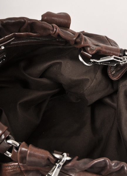 Brown Pieced Leather Slouchy Tote Bag