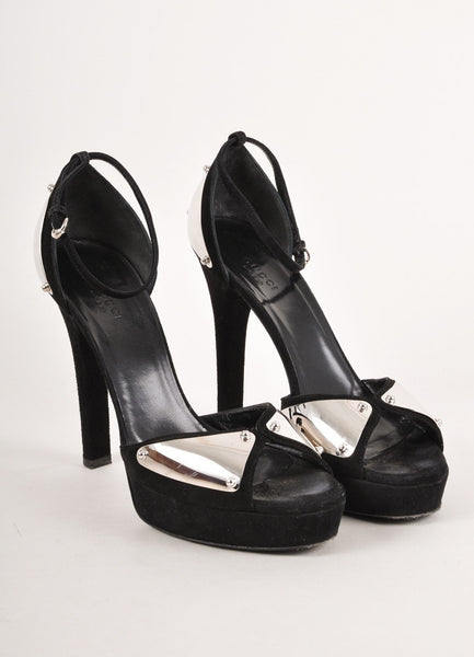 Black and Silver Metal Plated Platform Heels