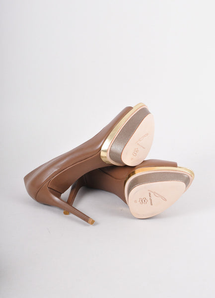 New Brown Leather Peep Toe Pumps
