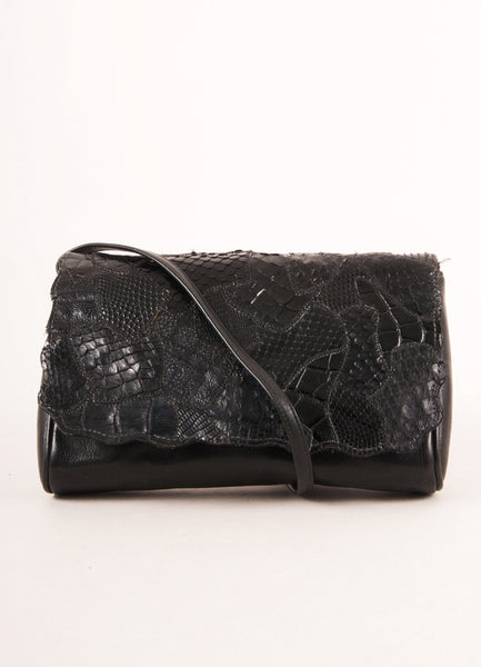 Black Leather Textured Flap Shoulder Bag