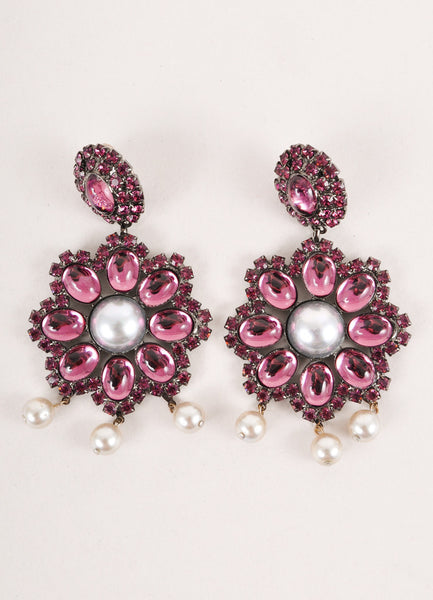 Purple and Grey Embellished Drop Earrings