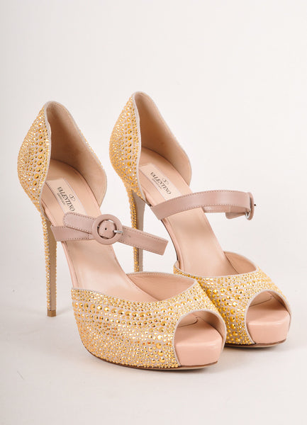 New In Box Taupe and Gold Studded Peep Toe Pumps