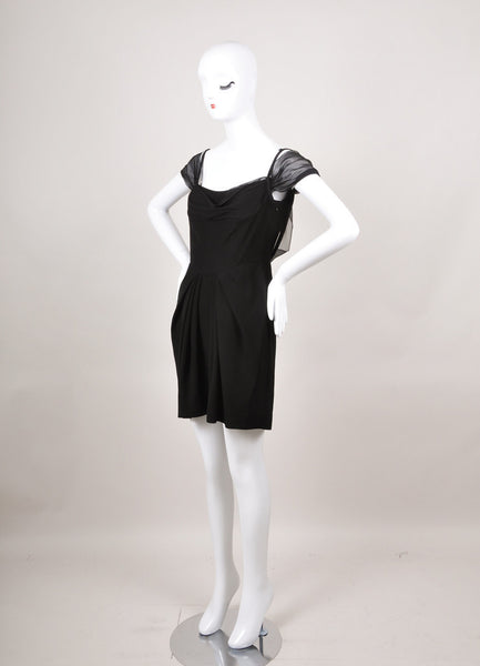 New With Tags Black Sleeveless Silk Drape Dress