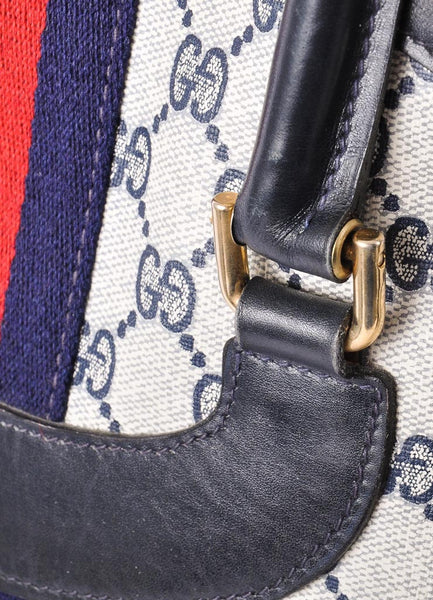 Navy and Red Canvas and Leather Monogram Tote Bag