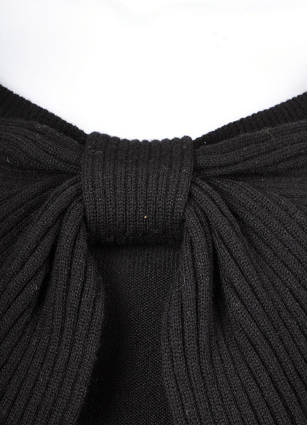 Black Wool and Cashmere Blend Front Bow Three Quarter Length Sleeve Sweater