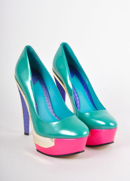 New Teal, Silver, and Pink Platform Pumps