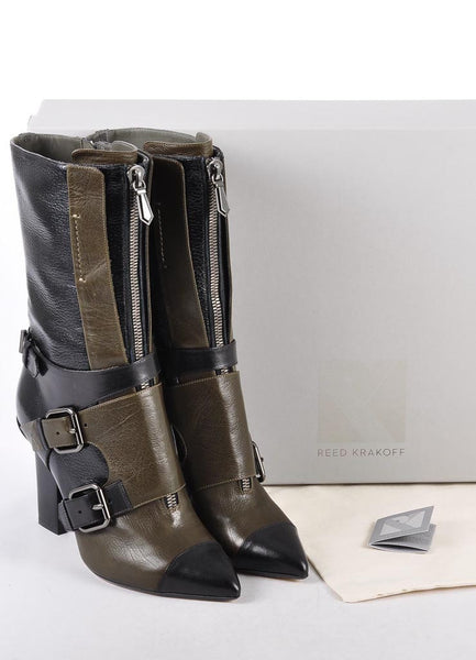 New In Box Buckle Detail Calf High Heeled Boots